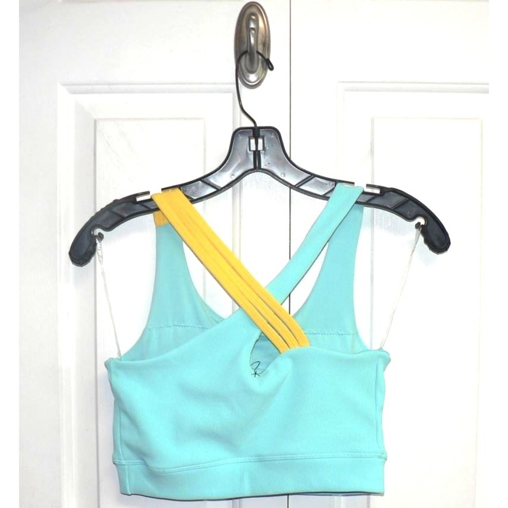 Move Theology‎ Women's Crisscross Asymmetrical Strap Sport Bra in Blue/Yellow SM - Picture 5 of 7